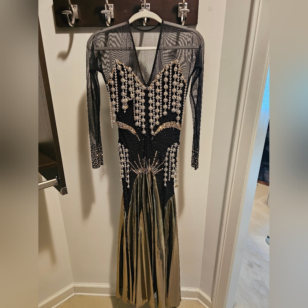 Elegant Black and Gold Ballroom Dress
